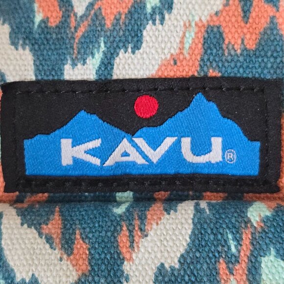 Kavu Rope Sling Bag Canvas Coral & Turquoise Ikat Print Adjustable Strap Pockets - Picture 5 of 8